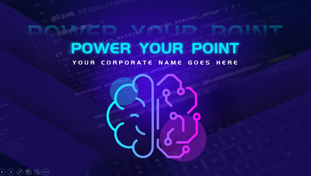 大脑创意电路图浅蓝紫配色商务电子风PPT模板、技术模板