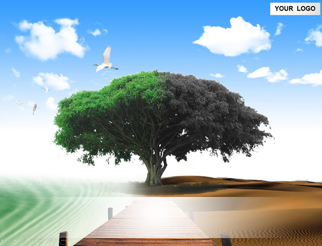 树木创意自然风景主题抽象绿色PPT模板、主题模板